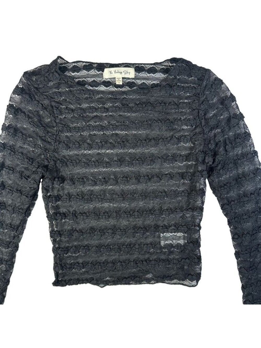 The Vintage Shop Black Heart Textured Knit Sheer Mesh Crop Top LS Small Goth - Picture 4 of 12